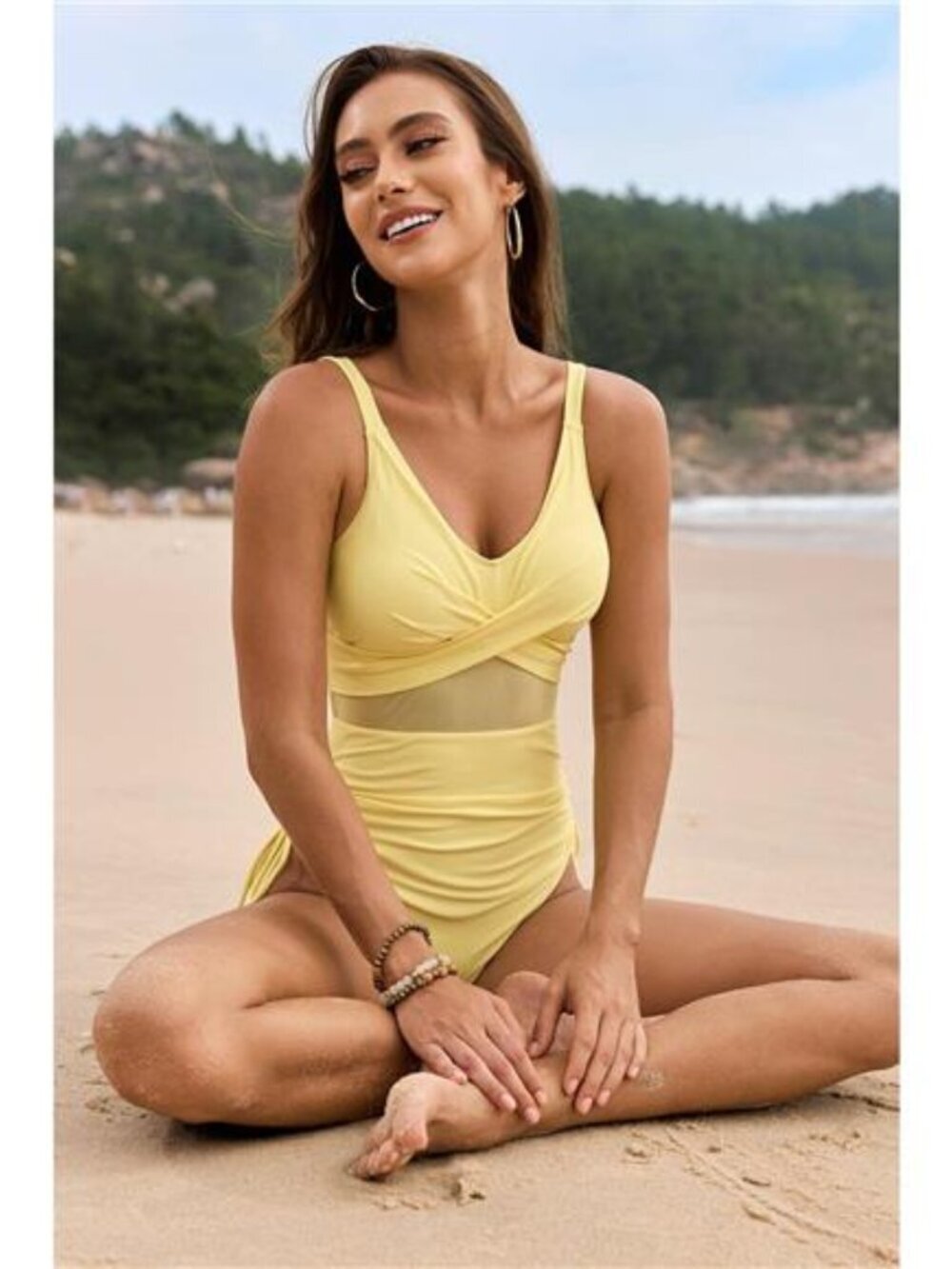 Drawstring Ruched V-Neck One-Piece Swimwear - Picture 2 of 15